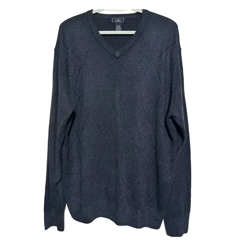 Dockers Men's Dark Blue Argyle Long Sleeve Pullover Sweater Size‎ XL